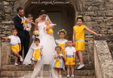 Cortège Pauline: Toile de Jouÿ et couronnes de fleurs