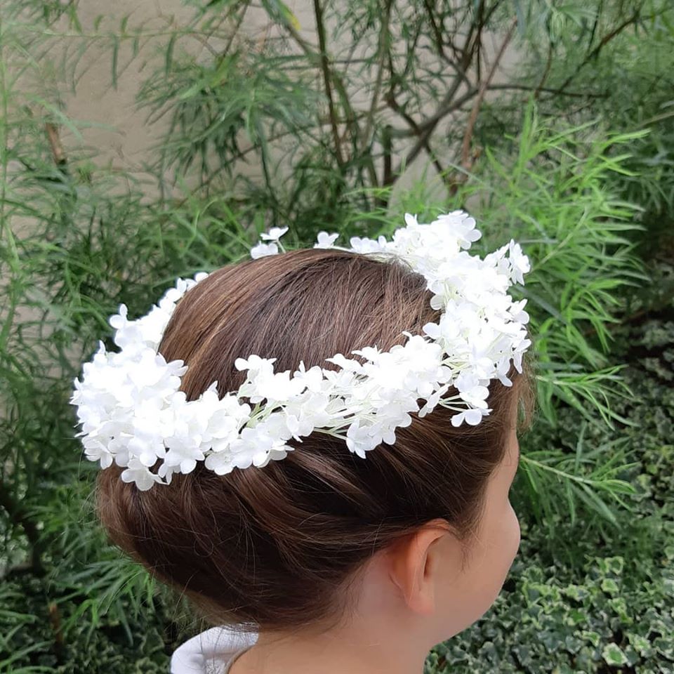 Couronne de fleurs blanches pour mariage ou Communion